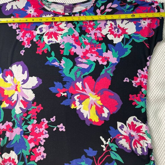 BEVERLY DRIVE SHORT SLEEVE PULLOVER TUNIC TOP Black Pink Red Floral PRINT 1X - Picture 13 of 16